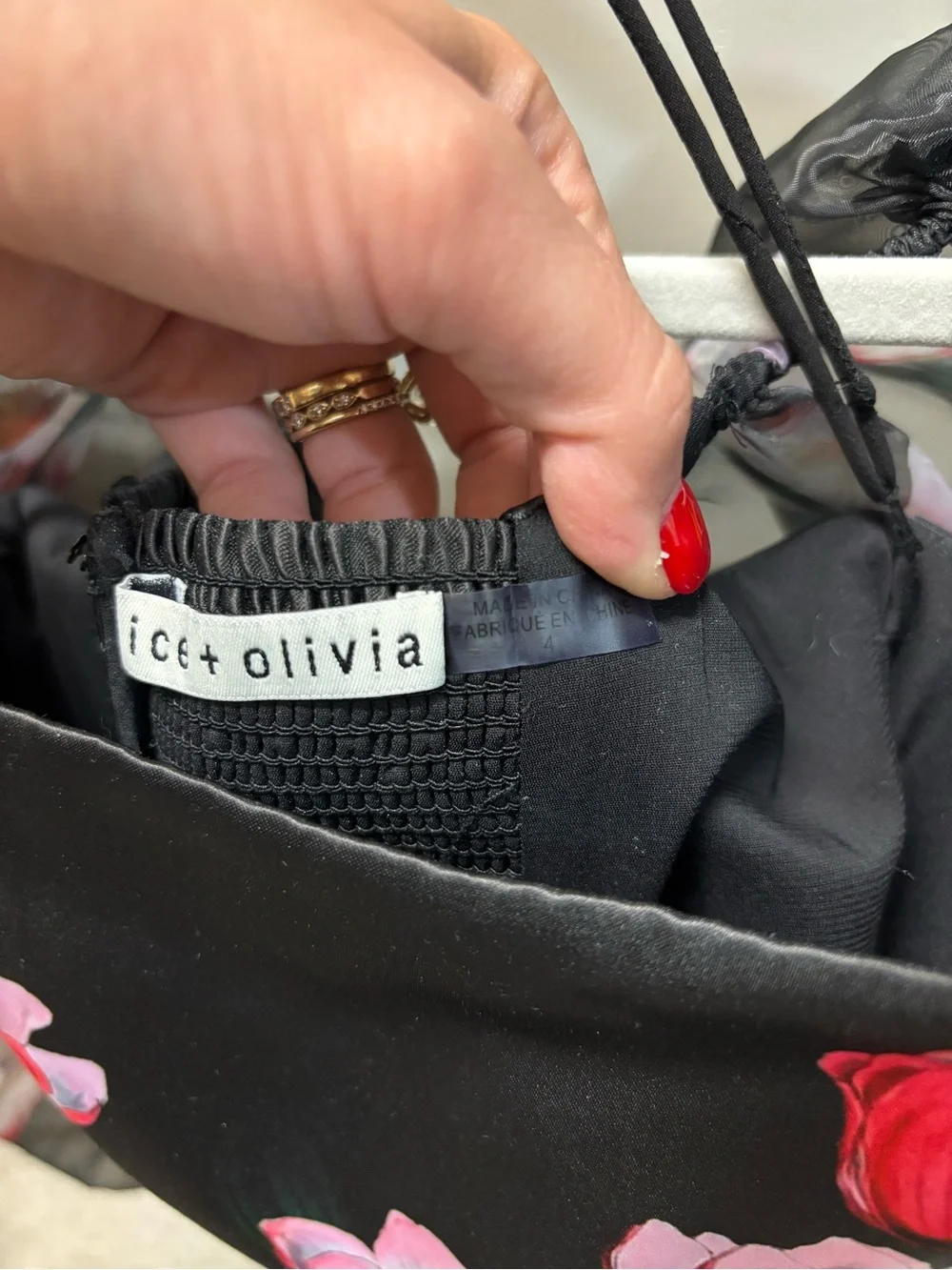 Black Floral Alice + Olivia Organza Sleeve Cropped Blouse